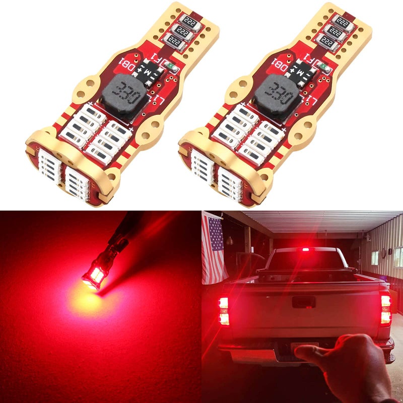 PHINLION 912 921 Red LED Bulbs, Super Bright T15 904 906 922 W16W LED 3rd Brake Light Replacement for Map Dome Center High Mount Stop Tail Lights, Canbus Error Free, Pack of 2 - Image 1